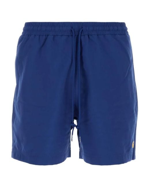 Carhartt Blue Embroidered-Logo Swim Shorts for men