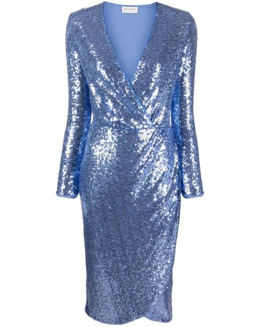 ERMANNO FIRENZE Blue Sequined Wrap Midi Dress