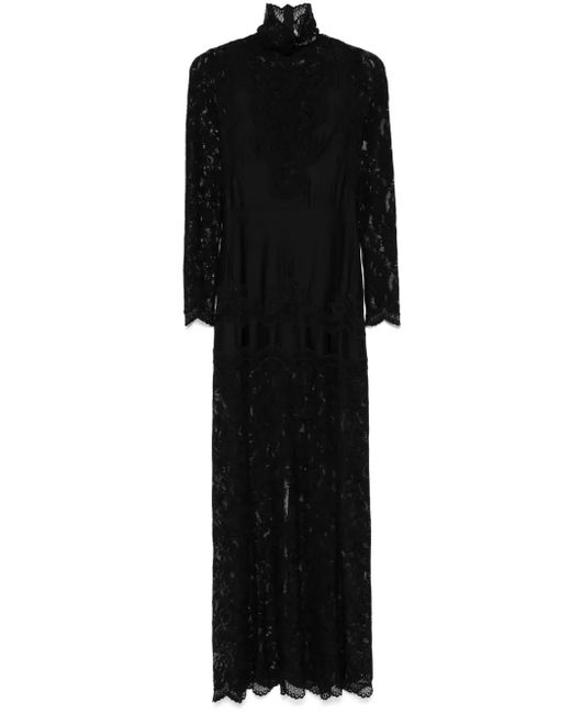 Rabanne Black Floral Lace-Appliqué Maxi Dress