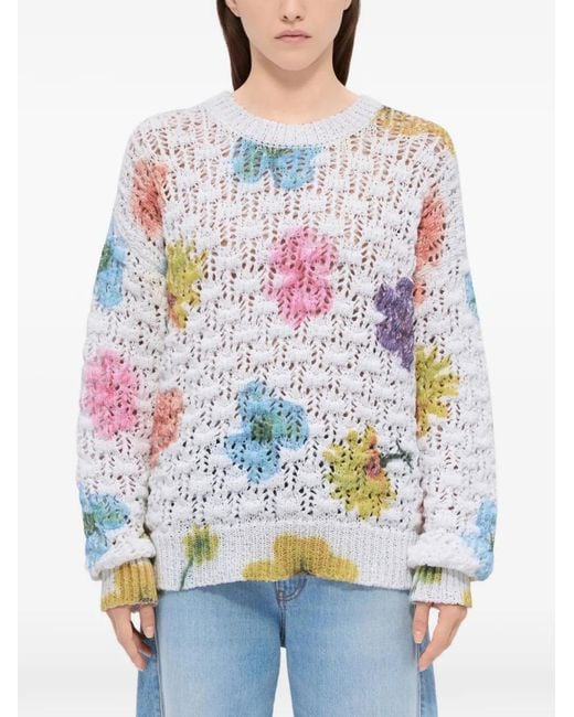 MSGM White Pull À Fleurs
