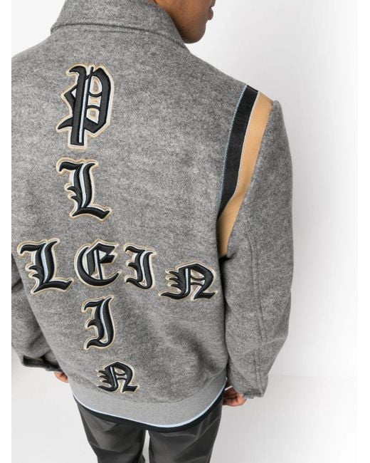 Philipp Plein Gray Logo-Appliqué Cotton Bomber Jacket for men