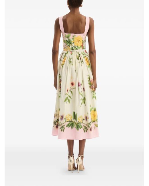 Oscar de la Renta White Dominican Mixed-Floral Cotton Poplin Dress