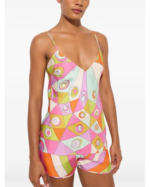 Emilio Pucci Pink Occhi-Print Silk Top