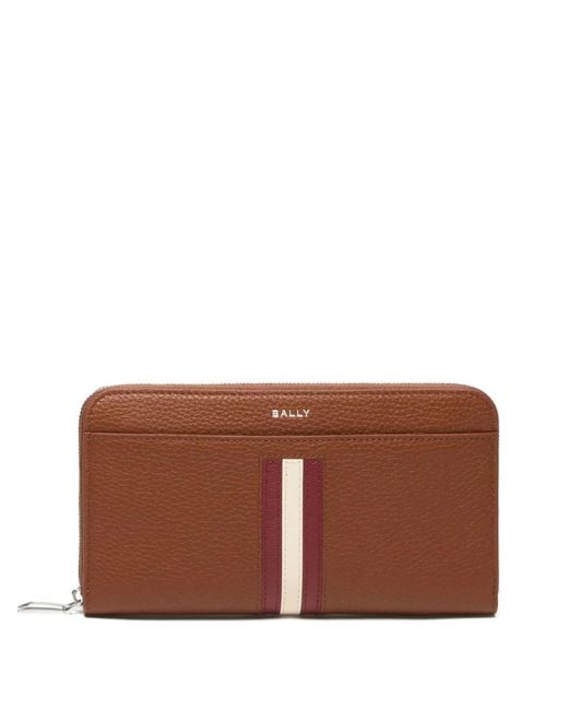 Bally Brown Ribbon Zip-Around Grained Leather Wallet for men