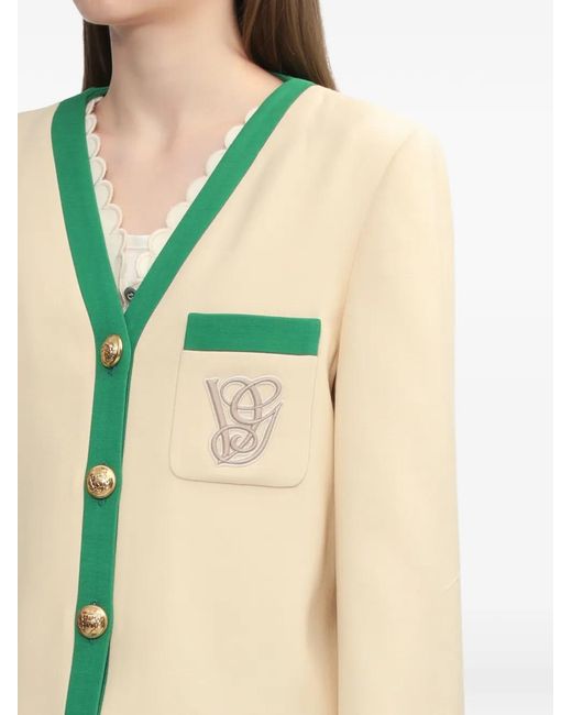 Valentino Garavani Green V-Neck Embroidered Jacket