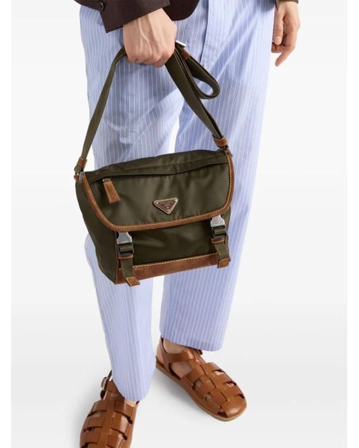 Prada Brown Medium Leather And Re-Nylon Messenger Bag for men