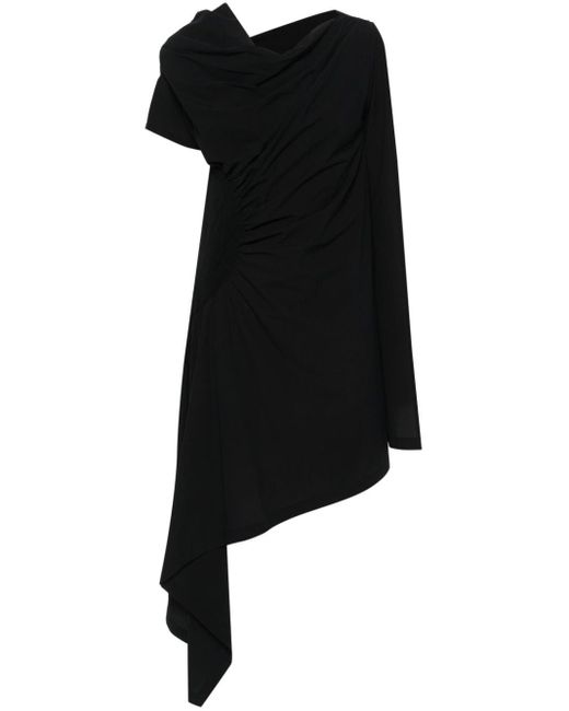 Issey Miyake Black Crepe Asymmetric Mini Dress