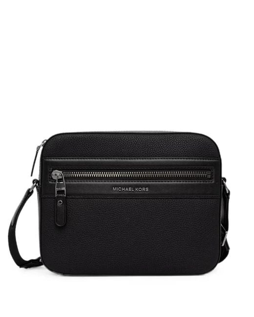 Michael Kors Black Jet Set Logo-Plaque Pebbled Shoulder Bag for men