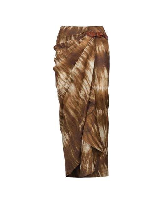 Johanna Ortiz Brown Expedition Draped Linen Skirt