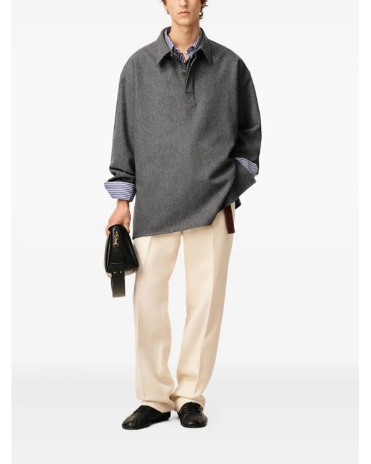 AMI Gray Long-Sleeved Wool Polo Shirt
