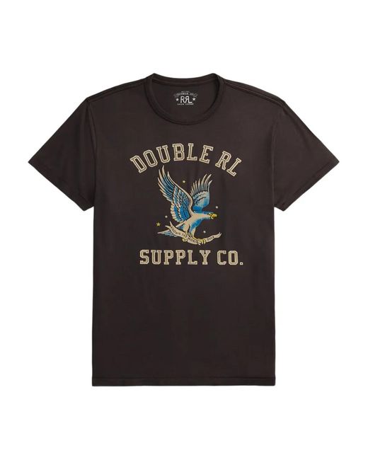 RRL Black Eagle-Print Cotton T-Shirt for men