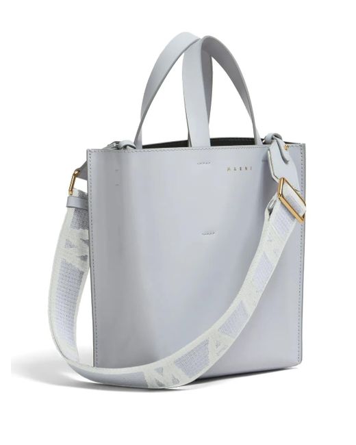 Marni Gray Logo-Strap Leather Tote Bag