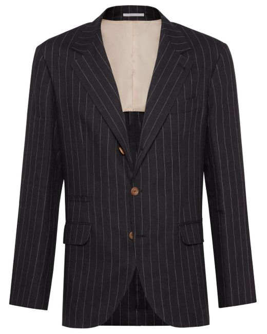 Brunello Cucinelli Black Chalk-stripe Linen Blazer for men