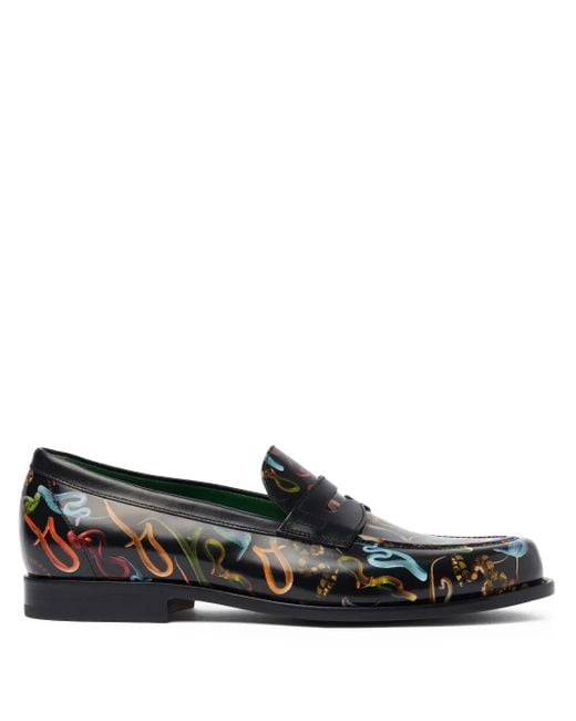 Scarosso Black Graphic-Print Loafers for men