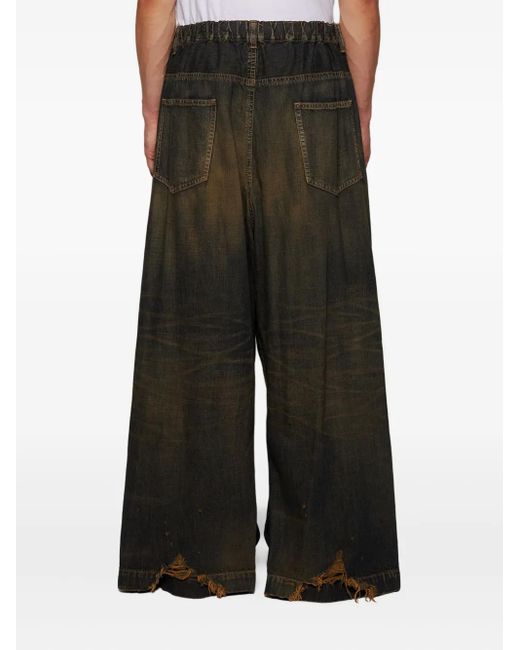 メンズ Maison Mihara Yasuhiro ダメージ ワイドジーンズ Black