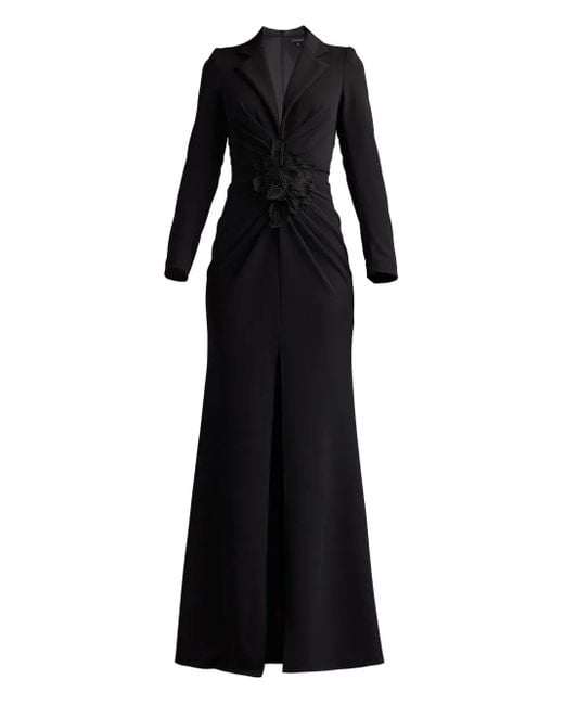 Tadashi Shoji Black Blumenverziertes Abendkleid Mit V-Ausschnitt