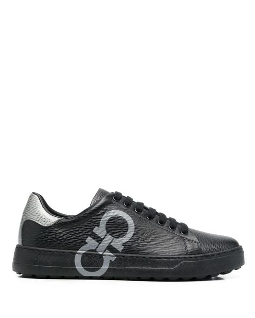 Ferragamo Black Number Low-top Leather Sneakers for men