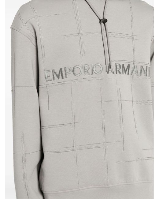 Emporio Armani Gray Logo-embroidery Cotton-blend Hoodie for men