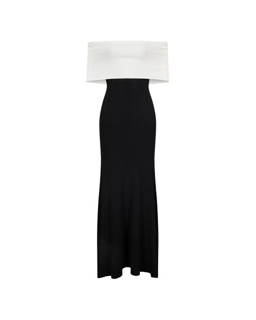 Roland Mouret Black Off-Shoulder Colour-Block Maxi Dress