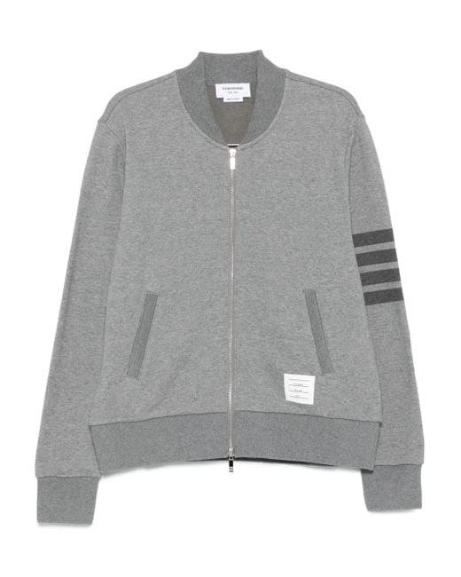 Thom Browne Gray Three-Stripe Zip-Up Sweatshirt for men