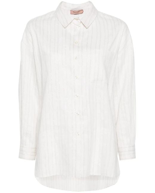 Twinset White Metallic-Threading Striped Shirt