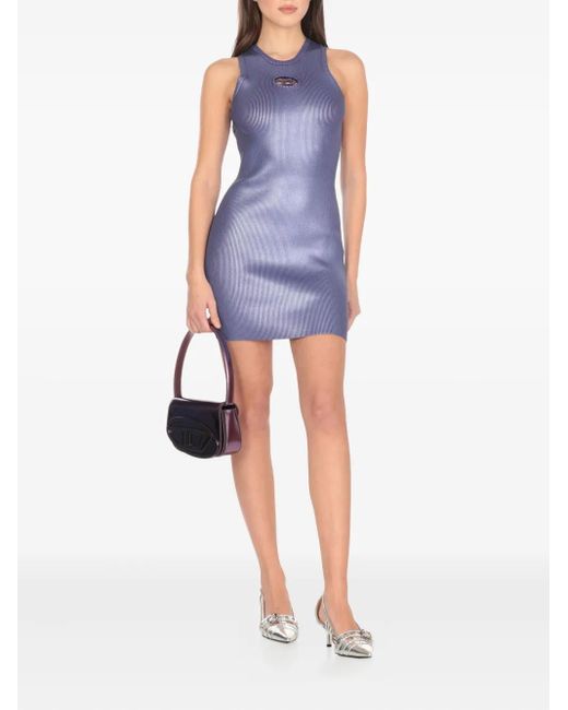 DIESEL Purple Mini M-Caddix-M Cut-Out Ribbed Dress