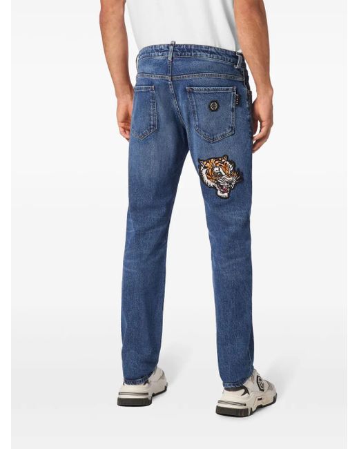 Philipp Plein Blue Tattoo Super Straight-Cut Jeans for men