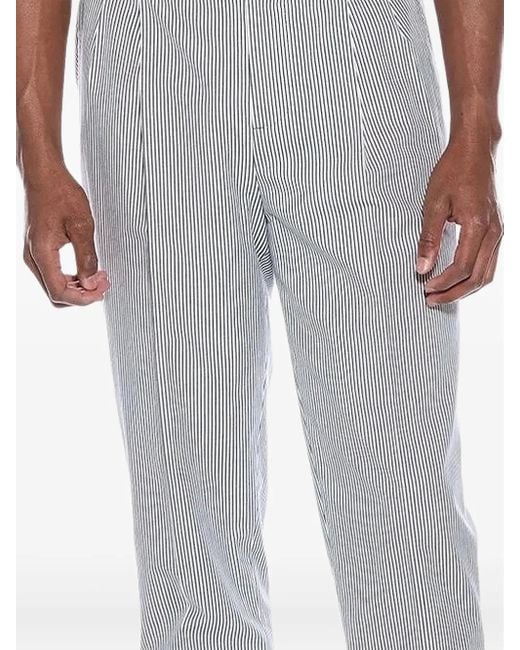 Brunello Cucinelli Gray Pleated-Front Striped Trousers for men