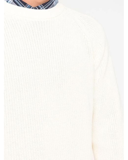 Woolrich White Ribbed-Knit Crew-Neck Jumper for men