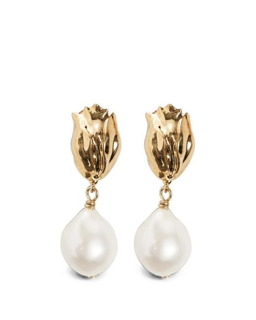 Chloé White Tulip Pearl-Drop Earrings
