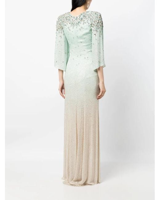 Jenny Packham Green Embellished Wrap Nori Maxi Dress