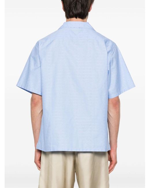 Chemise en coton à logo en jacquard Prada pour homme en coloris Blue