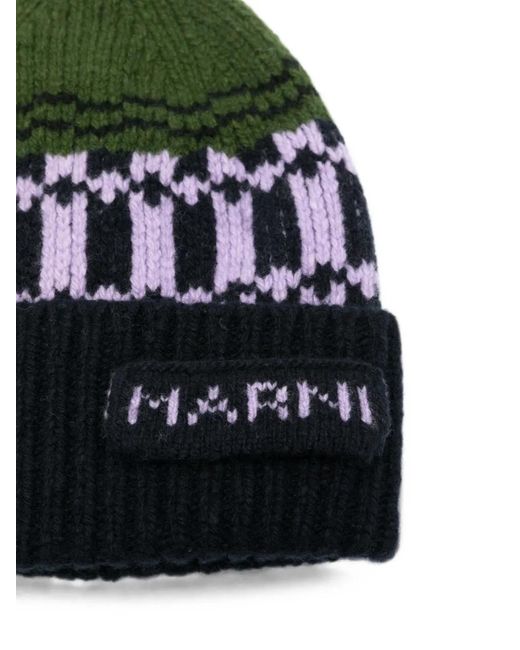 Marni Green Logo-Patch Beanie Hat