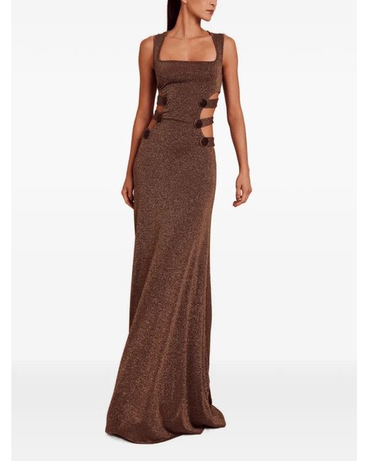 AZULU Brown Ginebra Cut-Out Button-Embellished Gown