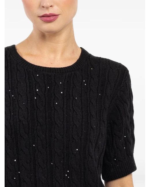FRAME Black Cable-Knit Embellished Top