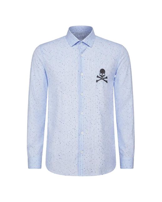 Philipp Plein Blue Stripe-Pattern Shirt for men