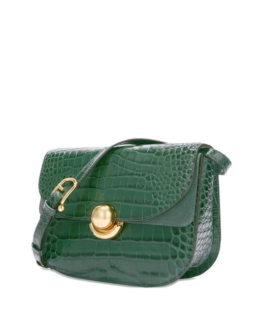 Furla Green Small Sfera Crocodile-Effect Cross Body Bag