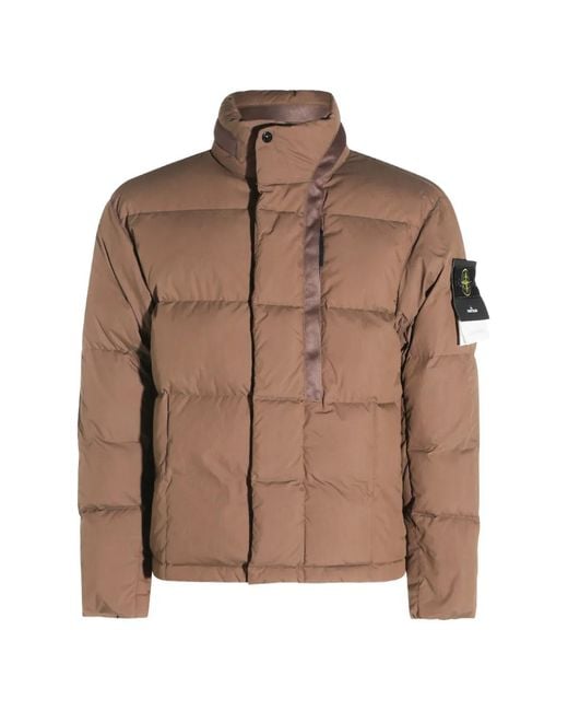 Stone Island Brown Logo-Patch Quilted Padded Jacket for men