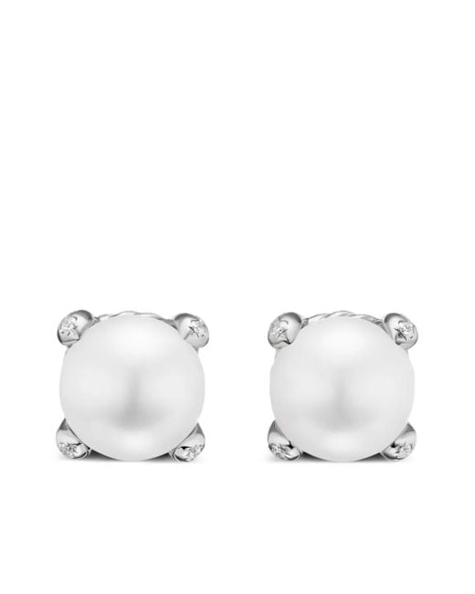 David Yurman White Puces D'Oreilles En Argent Sterling