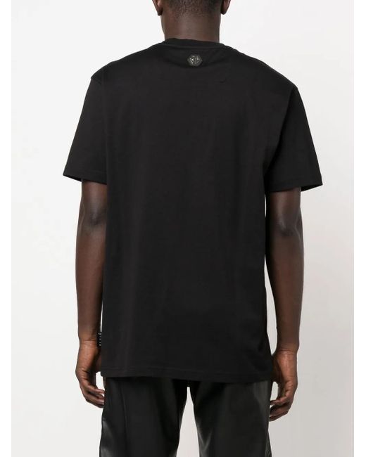 Philipp Plein Black Logo-Appliqué Cotton T-Shirt for men