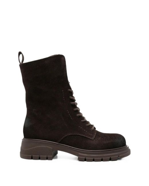 Linda Baumann Black Buckle-Detail Lace-Up Boots