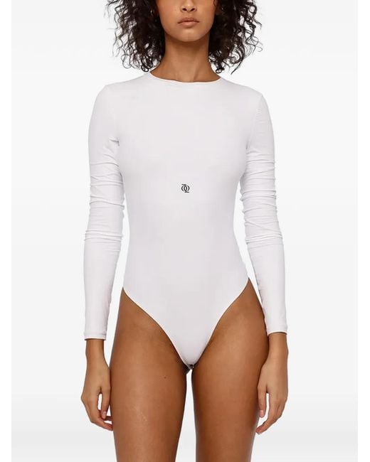 GOD SAVES QUEENS White Logo-Print Long-Sleeve Bodysuit