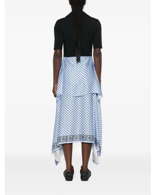 Maje Blue Floral-Print Asymmetric Dress