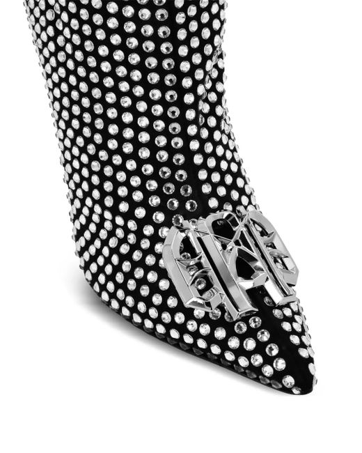 Philipp Plein Black Rhinestone-Embellished Boots