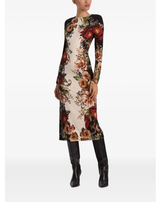 Alice + Olivia White Delora Floral-Print Long-Sleeve Midi Dress