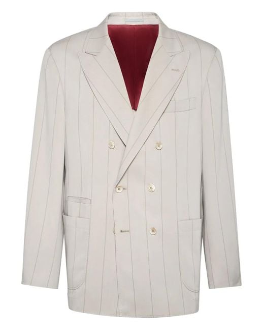 Brunello Cucinelli White Silk-Twill Blazer for men