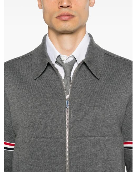Thom Browne Gray Rwb-Stripe Zip-Up Jacket for men