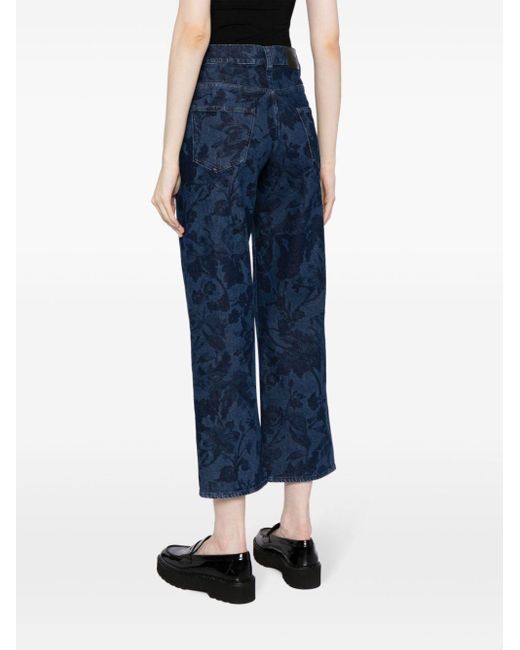 Erdem Blue Floral-print Straight-leg Jeans