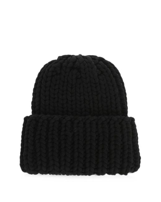 Max Mara Black Wool-Blend Solid Beanie With Crystal