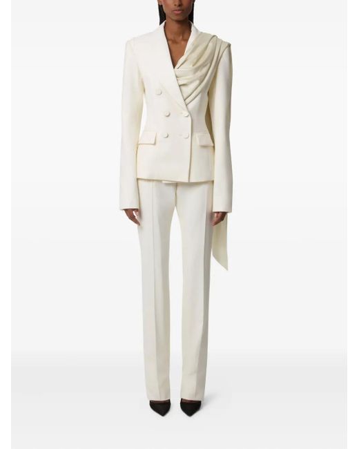 Nina Ricci White Draped-Scarf Double-Breasted Blazer